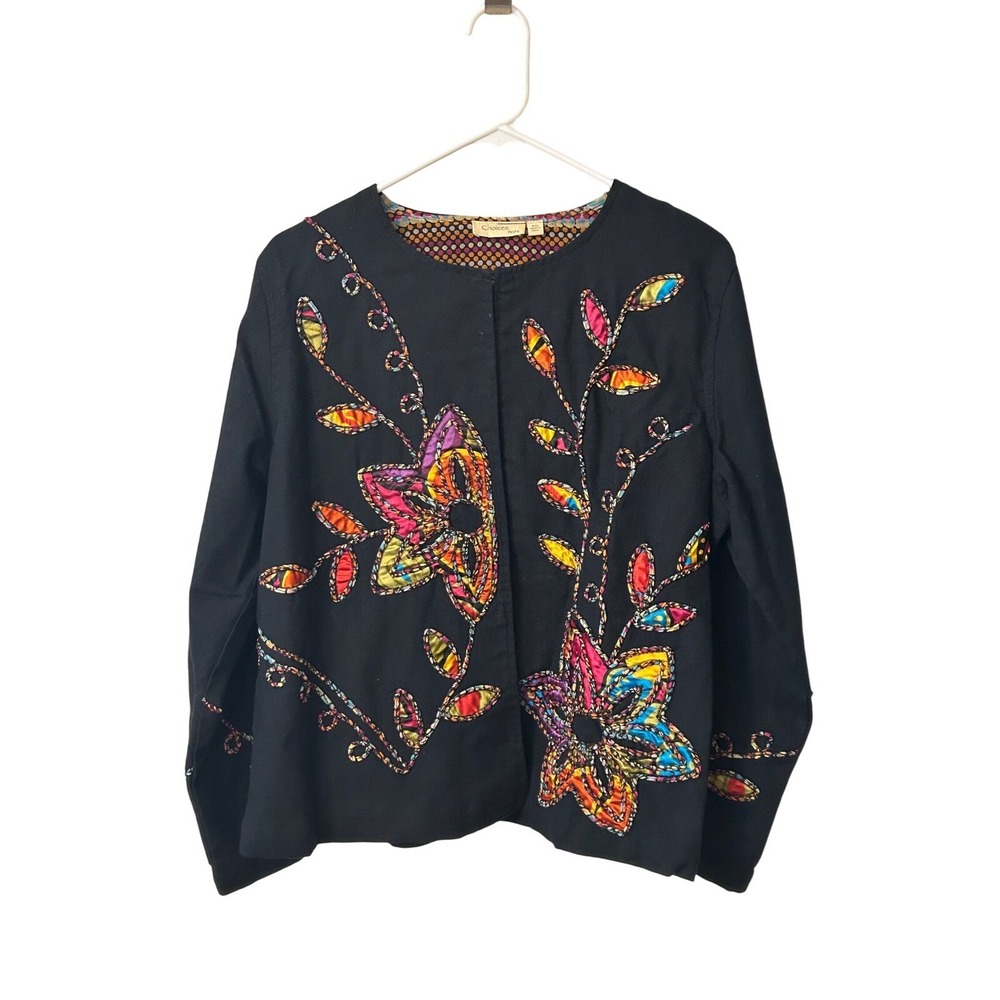 Choices Petite Embroidered Floral Jacket Colorful Bohemian‎ Cotton PXL